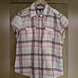 Tommy Hilfiger sz Large pink, brown yellow plaid